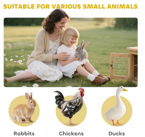 Vista 9 de PawHut Rabbit Hutch - Jaula de conejo de 2 pisos, jaula de conejillo de indias para interiores y exteriores, casa de animales pequeños con bandeja