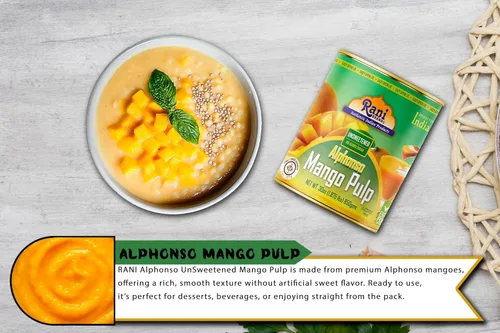 Vista 8 de Puré de pulpa de mango Rani (hace batidos de mango Lassi) Alphonso sin azúcar, 30 onzas (1.875 libras) 29.98 oz ~ Kosher Todo natural Sin OMG