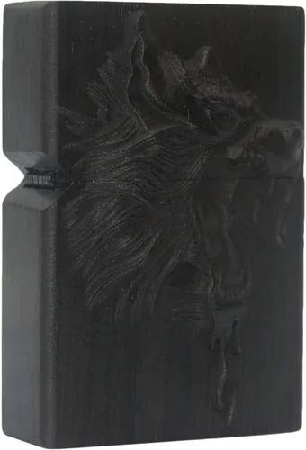 Vista 47 de Caja de carcasa de madera de ébano negro natural tallada para módulo Zippo (Serpiente Cobra)