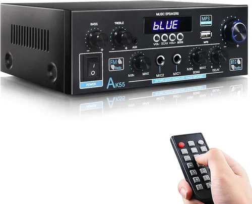Amplificador estéreo AK55 para audio doméstico, Bluetooth 5.0, receptor estéreo de potencia máxima 450W, amplificador de audio de 2.0 canales para