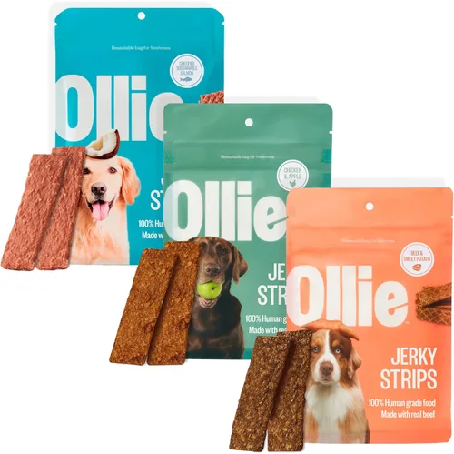Vista 12 de Ollie Golosinas para Perros de Carne de Res y Batata Dulce Tipo Jerky, Paquete de 5 oz de 1, Completamente Naturales, Bocadillos Saludables, Hechas