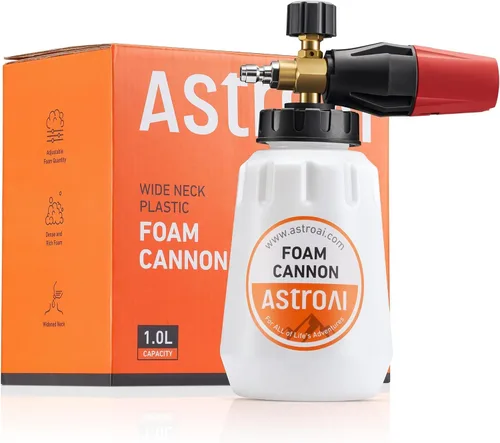 Vista 10 de AstroAI Cañón de espuma resistente para automóvil, botella de metal ancho, lanza de espuma de nieve ajustable para lavadora a presión con conector
