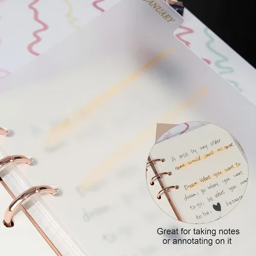 Vista 3 de Divisores personales A6 de 6 agujeros, transparentes, para páginas de índice con pestañas, separadores de pestañas de plástico con calcomanías