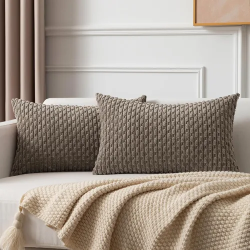Vista 208 de Kevin Textile - Juego de 2 fundas de almohada decorativas de pana suave, estilo bohemio, a rayas, decoración del hogar para sofá, cama, sofá y sala