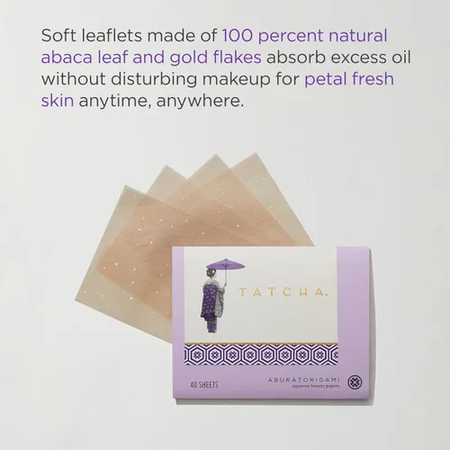 Vista 2 de Tatcha Aburatorigami Blotting Papers: 100% Natural Abaca Leaf & Gold Flakes Absorb Excess Oil (40 Pack)