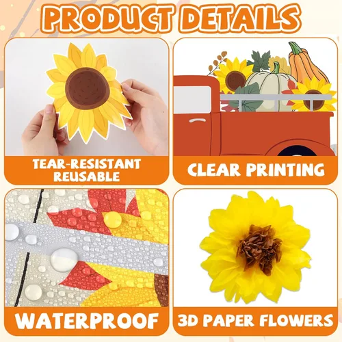 Vista 3 de Tablero de anuncios de girasol de otoño 3D para aula, bordes a cuadros marrones con papel de otoño 3D, girasol, nos encanta el otoño, sobre todo