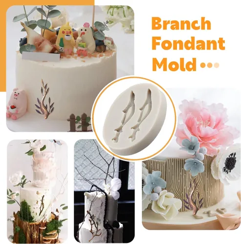 Vista 4 de Sijiangmold Molde de silicona de rama de árbol, ramas de ramas, hojas, moldes de fondant para decoración de pasteles, decoración de cupcakes