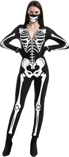 Spooktacular Creations Disfraz de esqueleto para mujer adulta overol de esqueleto para fiesta de disfraces de Halloween cosplay
