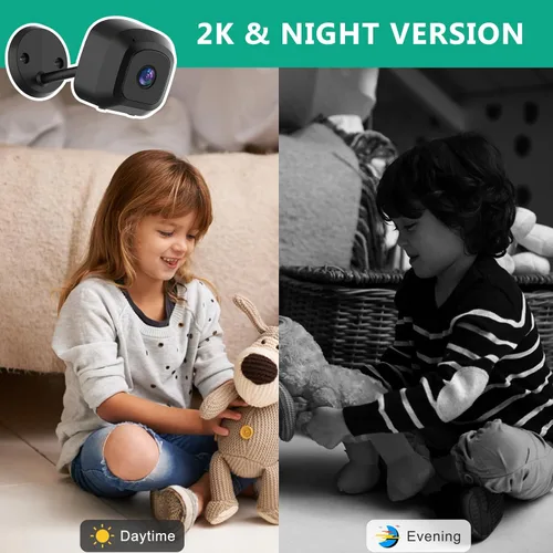 Vista 3 de QETATIY Cámara oculta, cámaras interiores WiFi 2K, mini cámara espía inalámbrica, cámara de niñera con detección de movimiento AI, versión nocturna