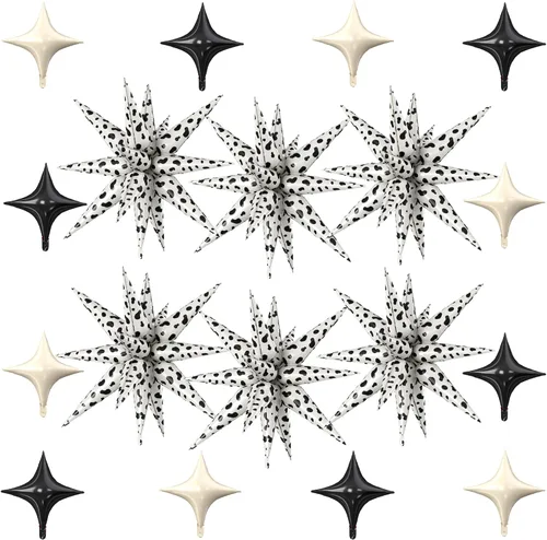 Vista 48 de 18 globos de estrella rojos y plateados, globos plateados y rojos con 6 globos de estrella en explosión de 22 pulgadas, 12 globos de aluminio