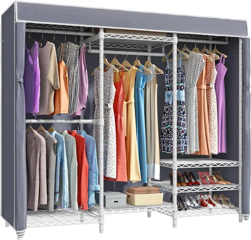 Vista 12 de VIPEK V5C Plus - Perchero de ropa portátil cubierto, armario portátil, perchero resistente con estantes ajustables, perchero de metal negro