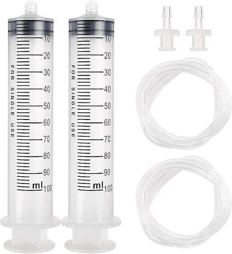 Vista 8 de DEPEPE 2 jeringas de plástico de 2.0 fl oz con 2 tubos de plástico de 13 pulgadas y conexiones Luer para laboratorios científicos, medición, riego