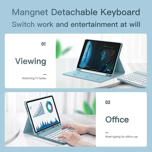 Vista 4 de Funda para teclado Galaxy Tab S6 Lite 2024/2022/2020 con soporte para bolígrafo S, funda magnética desmontable para teclado con teclas redondas