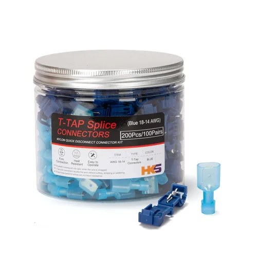 Vista 7 de HKS 150 Piezas Conectores de Desconexión Rápida de Espada Hembra de Nylon - Azul 16-14 AWG Kit de Conectores de Cable Eléctrico - Cobre Estañado