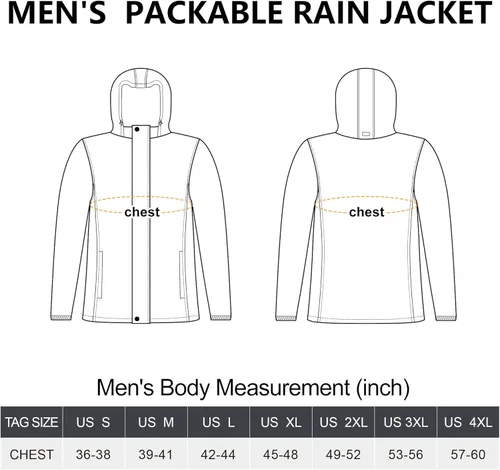 Vista 6 de 33,000ft - Chaqueta de lluvia impermeable y plegable para hombre, ligera, con capucha, cortavientos ideal para golf o ciclismo