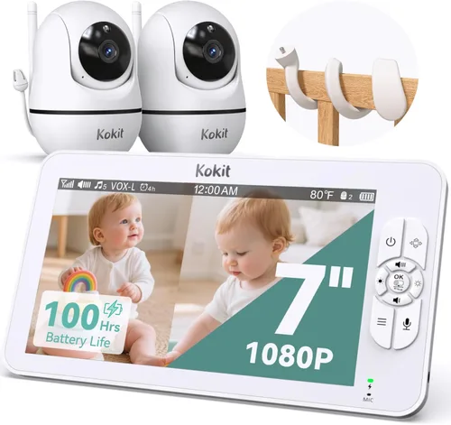 Vista 9 de Monitor de bebé de video Full HD 1080P de 7 pulgadas, sin WiFi, batería de 100 horas de 5000 mAh funciona 4 días, zoom 4X, control remoto panorámico