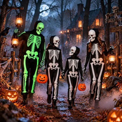 Vista 8 de Barelove Disfraz de esqueleto luminoso de Halloween, overol con sombrero
