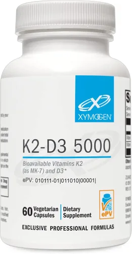 XYMOGEN K2-D3 5000 - Vitamina D3 K2 - Vitamina D biodisponible 5000 UI (colecalciferol) con vitamina K2 MK-7 - Corazón, arterial, salud ósea +