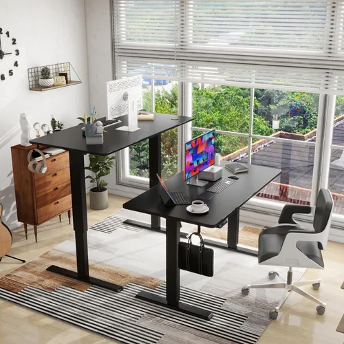 Vista 4 de Escritorio eléctrico de pie – Escritorios sentados a pie para oficina en casa y juegos – Mesa de computadora de pie ajustable en altura – Escritorio