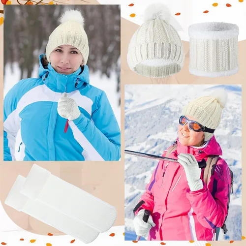 Vista 5 de SATINIOR Juego de 5 piezas de gorro de invierno y bufanda, guantes de forro polar cálido, gorro de punto, gorro de punto para pantalla táctil