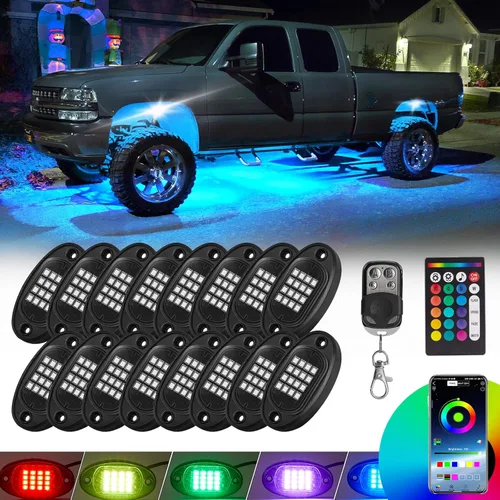 Vista 13 de 8 vainas RGB LED Rock Lights para Jeeps, camiones, carrito de golf, ATV, UTV RZR, SUV, todoterreno, kit impermeable multicolor con aplicación, modo