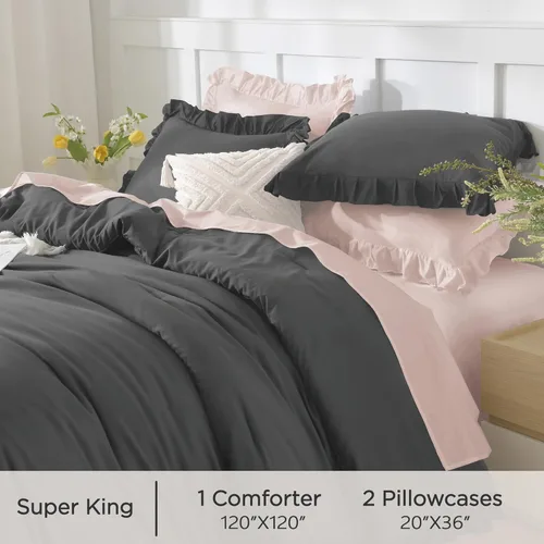 Vista 94 de Andency - Edredón beige con volantes tamaño individual, de 2 piezas, estilo rústico shabby clásico para niños, ligero y suave de microfibra