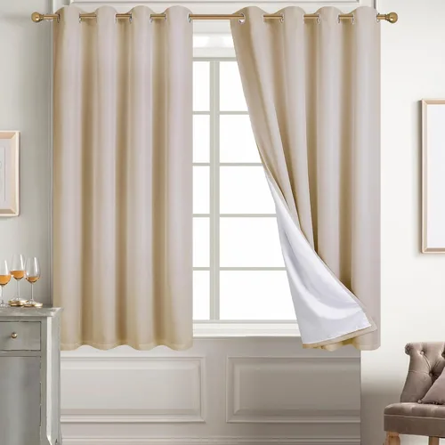 Vista 92 de Diraysid Cortinas 100% opacas de lino negro para dormitorio, con ojales, aislamiento térmico, cortinas de oscurecimiento de habitación