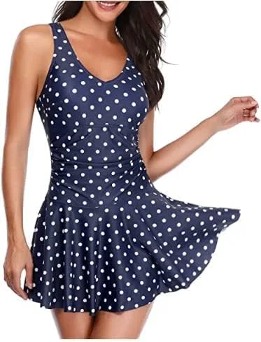 Vista 4 de Yonique - Trajes de baño de una pieza para mujer modestos con control de abdomen trajes de baño de época traje de baño con falda