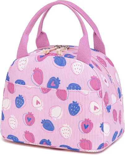 Vista 15 de Bluboon Bolsa de almuerzo para mujer, bonita bolsa de almuerzo de pana con correa para el hombro, reutilizable, aislada, gran capacidad