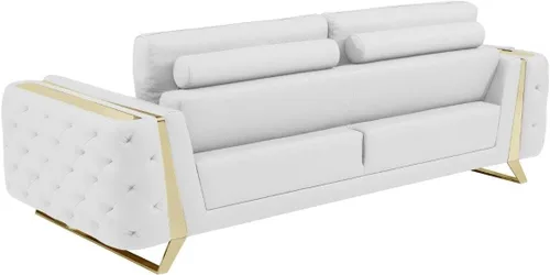 Vista 14 de Blackjack Furniture Reggio Collection - Sofás de cuero italiano de grano completo para sala de estar con marco de madera brasileña y acero Blanco