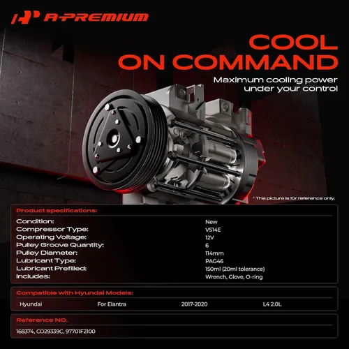 Vista 2 de A-Premium Compresor de aire acondicionado AC con embrague Compatible con Hyundai Elantra 2.0L 2017-2020