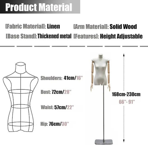 Vista 8 de Adjustable Female Dress Form Mannequin with Metal Base Stand - Perfect for Clothing Display, Sewing Projects, and Tailoring - Versatile Height