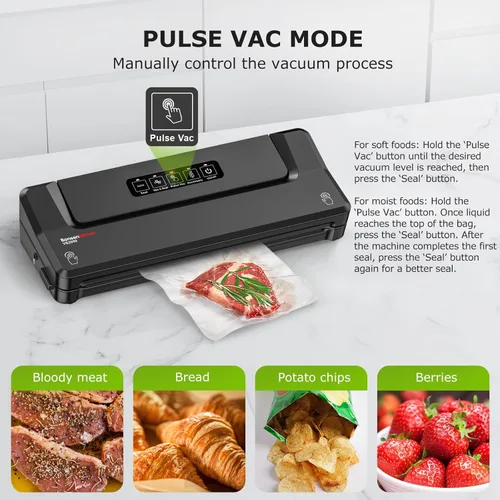 Vista 5 de Bonsenkitchen Máquina selladora al vacío Sellador de alimentos compacto para almacenamiento de cocina y preparación de comidas Múltiples modos