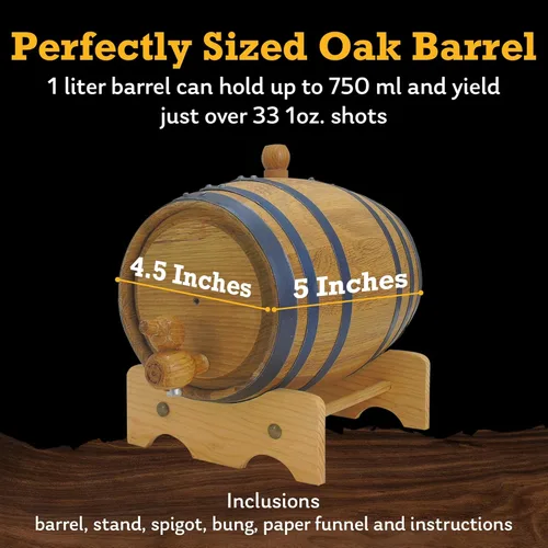 Vista 3 de Red Head Barrels - Barriles de Roble Premium Grado Destilería de 1 L para Envejecer Whiskey, Ron y Más, Ideal para Barril de Whiskey o Barril