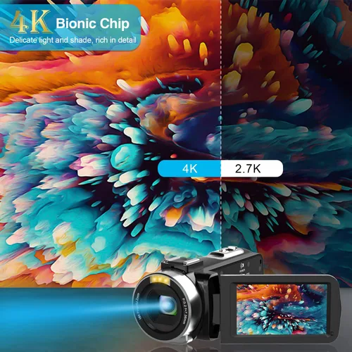 Vista 2 de Videocámara 4K con visión nocturna IR, cámara digital WiFi, zoom digital 18X, cámara de vlogging para YouTube, cámara de video para niños, micrófono
