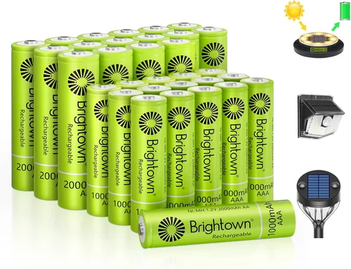 Vista 11 de Brightown Paquete de 4 pilas AA de 2000 mAh y 4 pilas recargables AAA de 1000 mAh, batería de alta capacidad NiMH de 1.2 V, ideal para luces solares