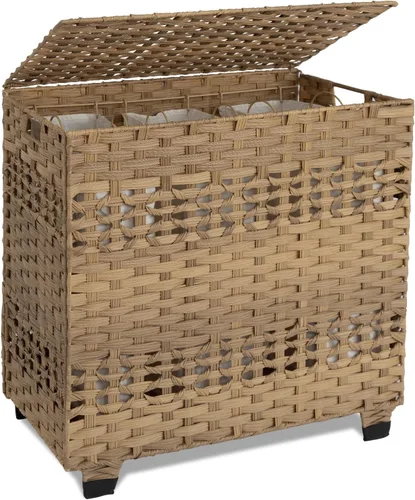 Vista 8 de OIAHOMY Cesta de lavandería con tapa, cesta de ropa de 140 litros con 3 bolsas extraíbles con forro, cesta plegable con tapa, cesta de mimbre