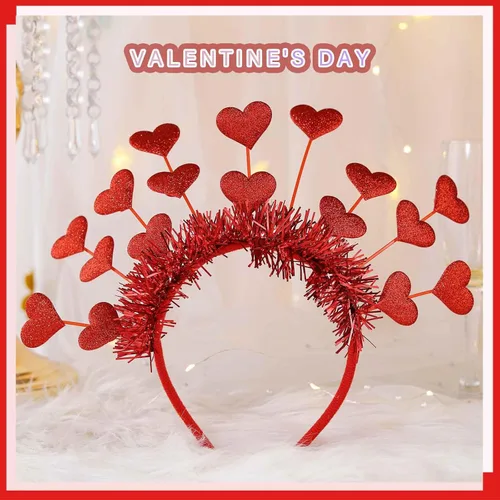Vista 2 de Olbye Diadema para el día de San Valentín, diadema de corazón rojo, para fiestas, día de San Valentín, accesorios para el cabello para mujeres