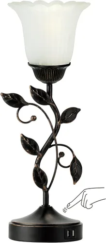 Vista 13 de RORIANO Juego de 2 lámparas de mesita de noche vintage con control táctil y 2 puertos USB, lámparas de flores regulables de 3 vías, lámpara rústica