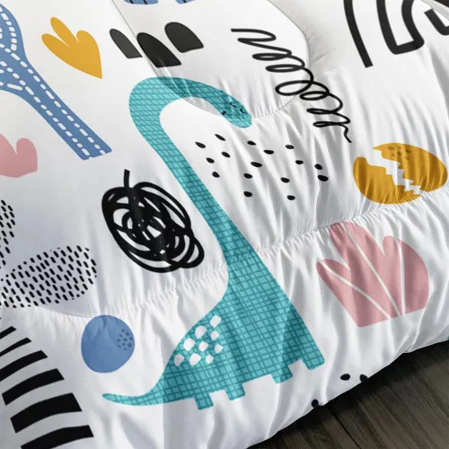 Vista 5 de Juego de edredón de dinosaurio de dibujos animados y arco iris, juego de ropa de cama de 3 piezas de dinosaurio Kawaii para todas las estaciones