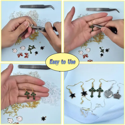 Vista 4 de 600 ganchos hipoalergénicos para aretes, kit de fabricación de aretes negros, con parte trasera de aretes y anillos para hacer joyas (negro)