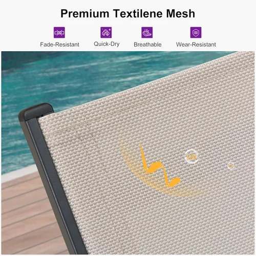 Vista 6 de PURPLE LEAF Tumbona para exteriores con ruedas para exteriores, 2 piezas, silla de patio de aluminio con 5 posiciones ajustables reclinables