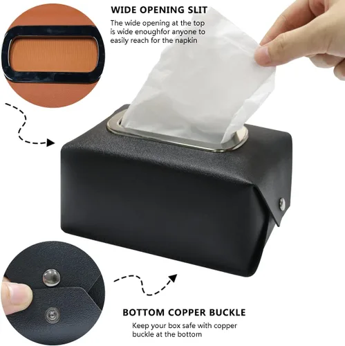 Vista 3 de Funda de cuero para caja de pañuelos, moderna, decorativa, de piel sintética, rectangular, organizador para encimera de tocador, mesitas de noche