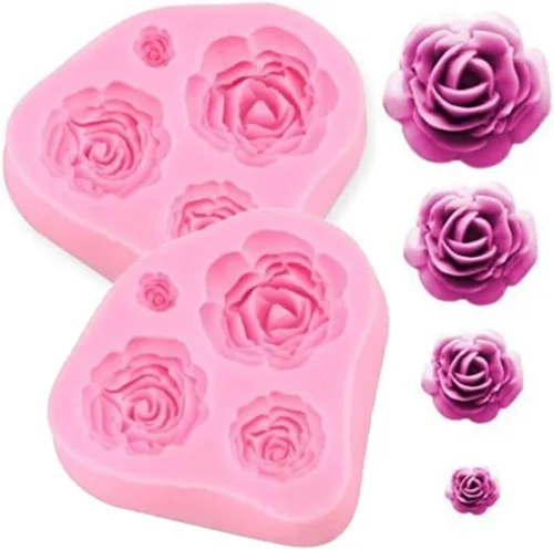 Molde de rosas Molde de silicona para tartas de chocolate Sugarcraft Decorar Fondant Fimo Herramientas 4 Tamaño Rosa 2 Piezas