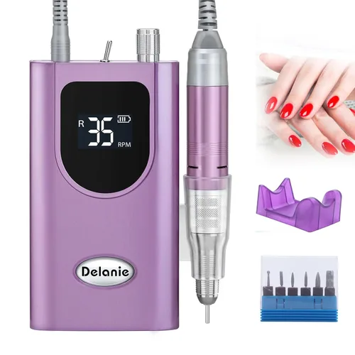 Vista 8 de Delanie Taladro de uñas eléctrico profesional 35000 RPM recargable portátil E-File para tecnología de uñas, oro rosa
