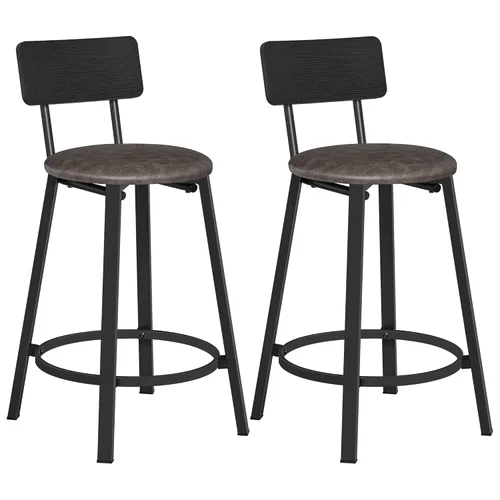 Vista 8 de VASAGLE Taburetes de bar, juego de 2 taburetes de desayuno tapizados de PU, taburetes de bar de 29.7 pulgadas con respaldo y reposapiés, montaje