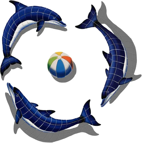 Vista 5 de Mosaico para piscina de cerámica con diseño de delfín azul
