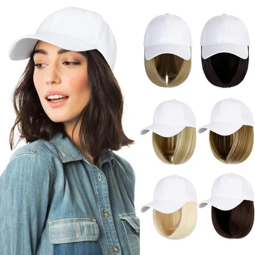 Vista 13 de Gorra de béisbol con extensiones de cabello, peluca ajustable, gorra corta y recta de 14 pulgadas, peluca sintética para mujer, rubio ceniza mezcla