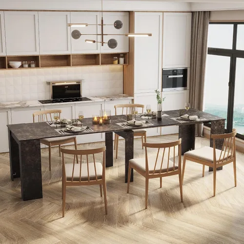 Vista 10 de Mesa de comedor plegable de madera expandible para espacios pequeños, mesa de comedor extensible para ahorro de espacio, mesa de cocina rectangular