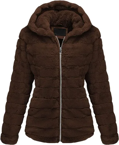 Vista 22 de Bellivera Abrigo de piel sintética para mujer con forro de oveja peluda, chaqueta de forro polar esponjosa y capucha con forro de sherpa Beige